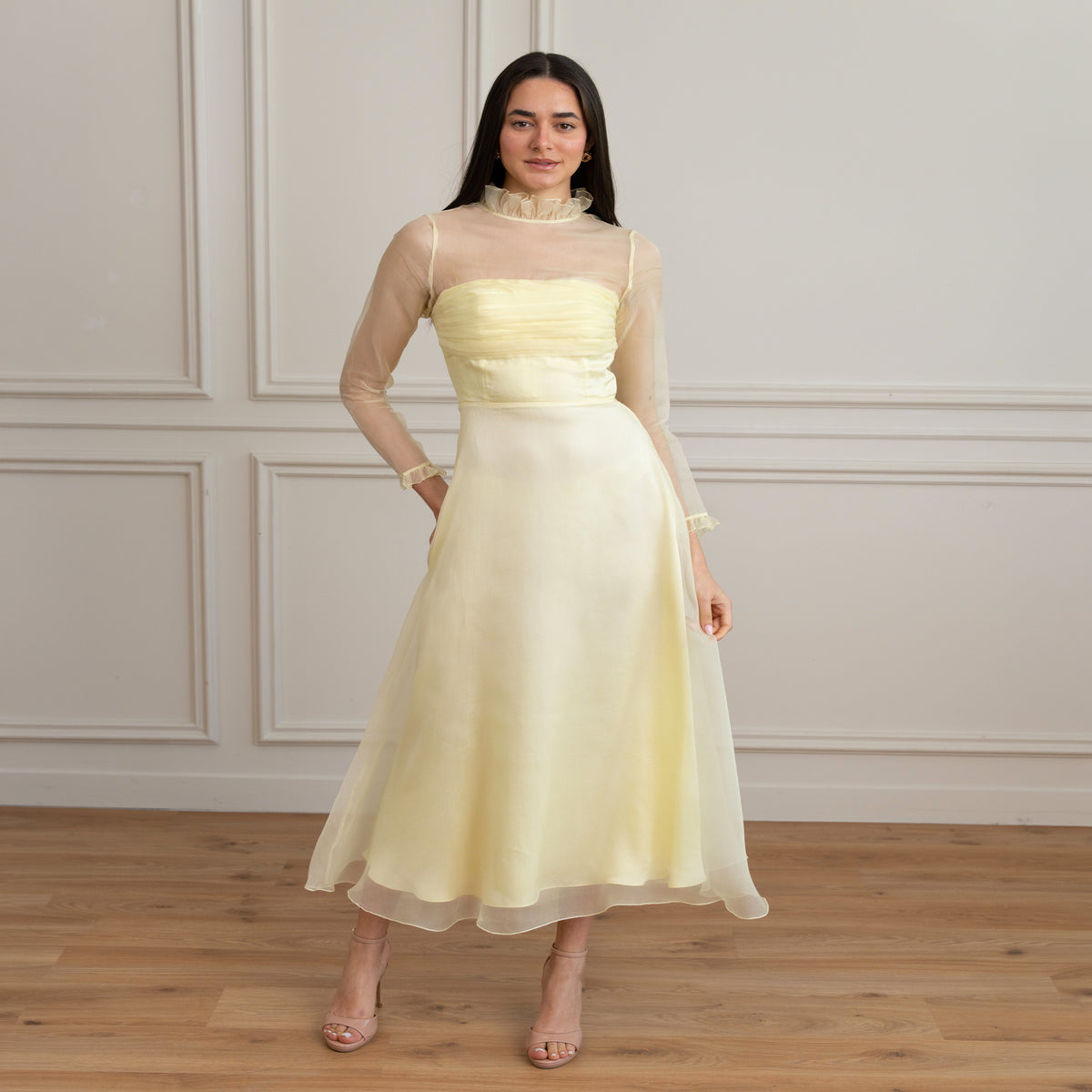 Vanessa Silk Organza Maxi Dress – Pastel Yellow Dress XS / Pastel Yellow