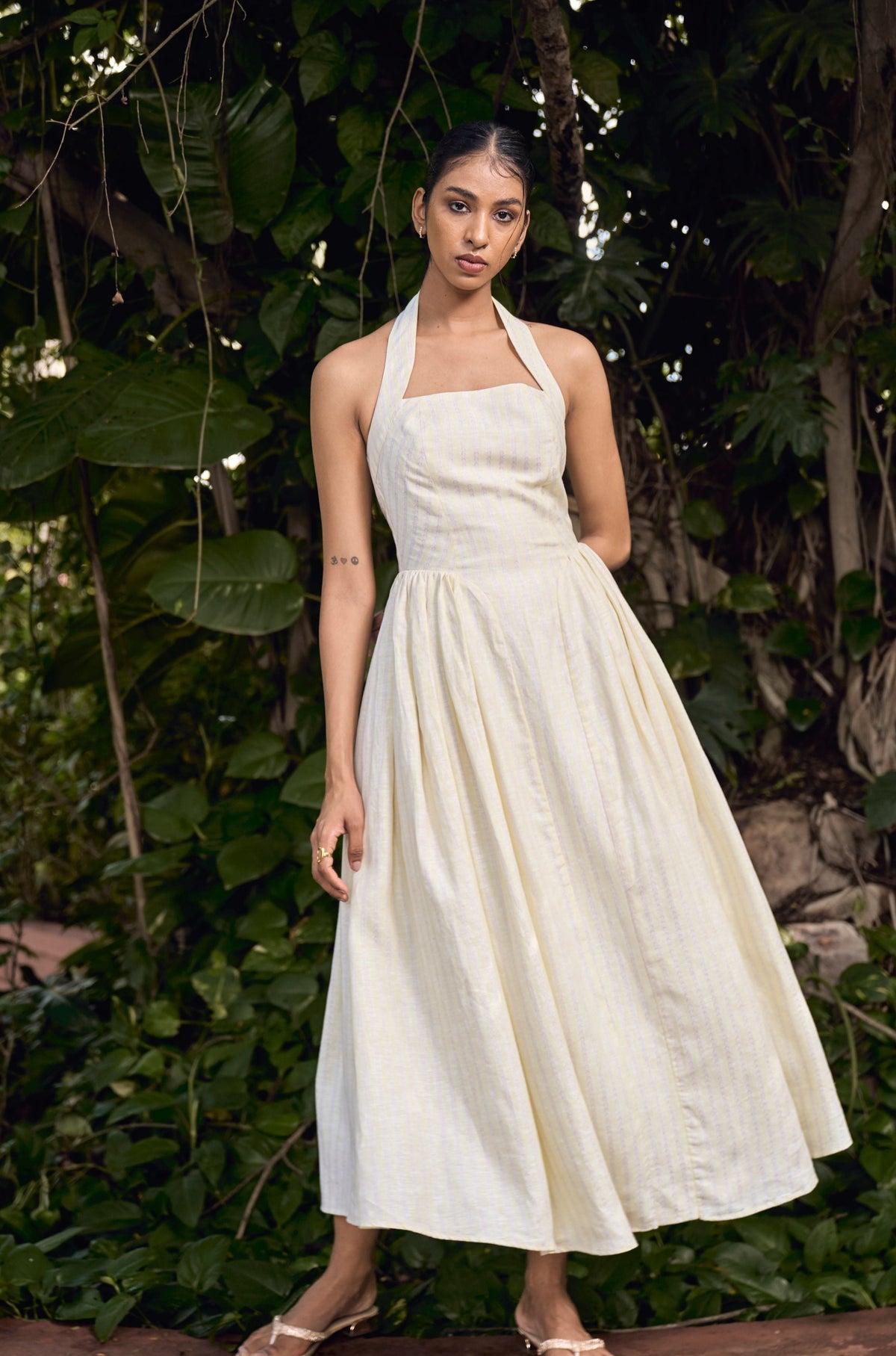 halter dress beige BRIELLE : PALE YELLOW BY green Gatsby dress
