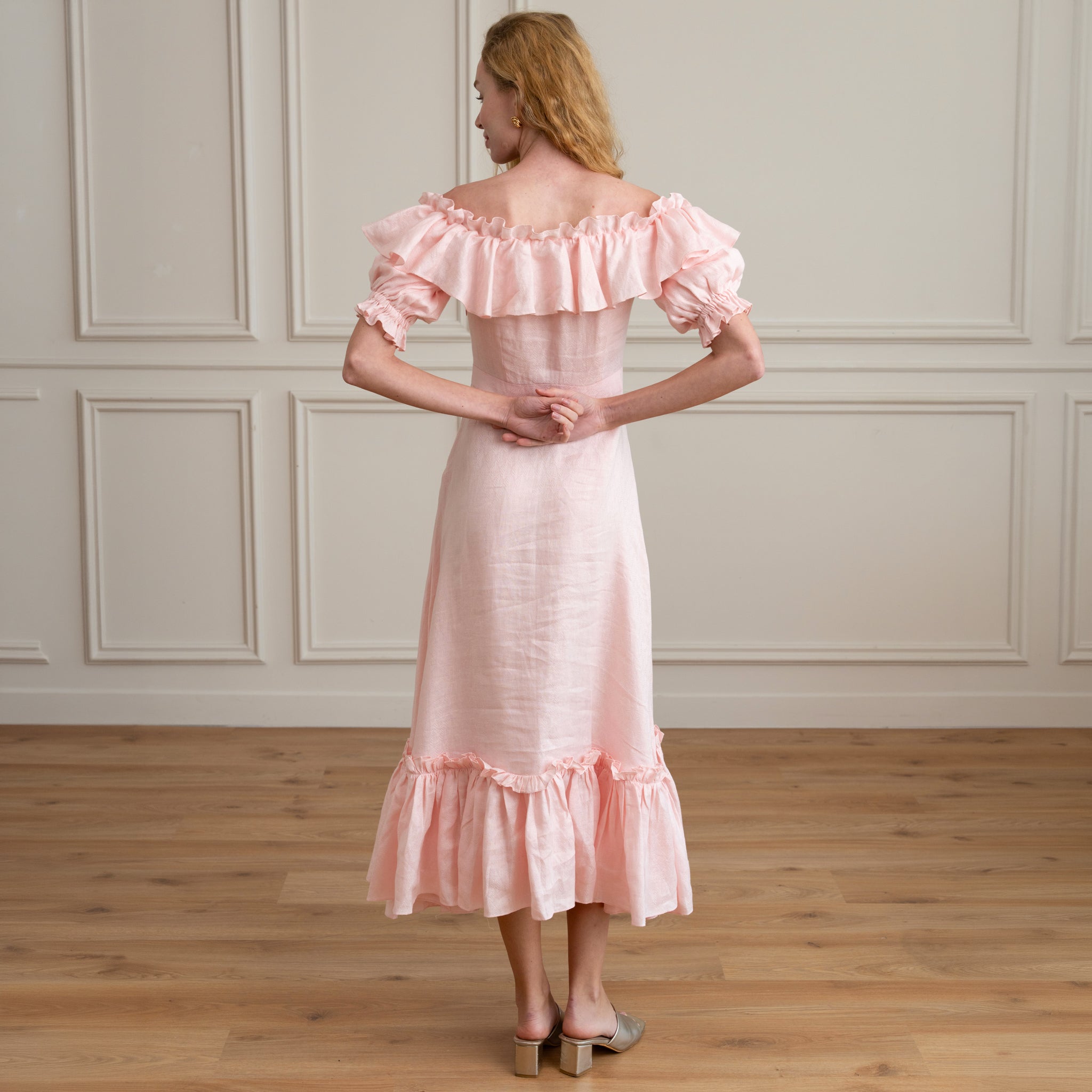 ruffle dress, short sleeve, pink dress