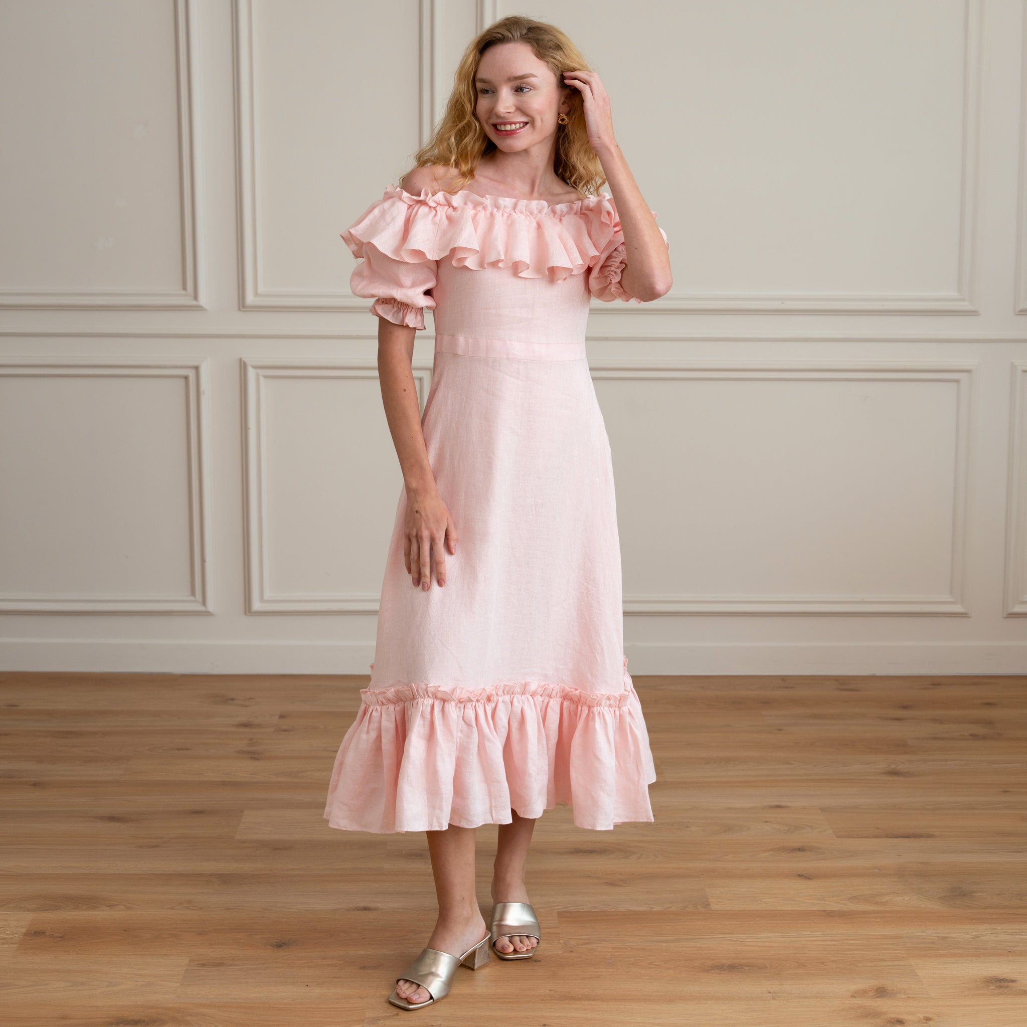Miranda Off-Shoulder Dress – Blushing Bride Evening Dress L / Blushing Bride