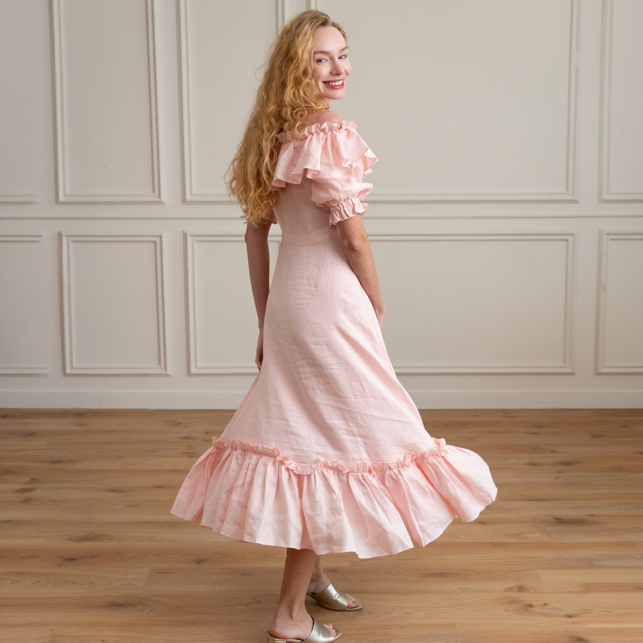 baby doll pink dress in linen