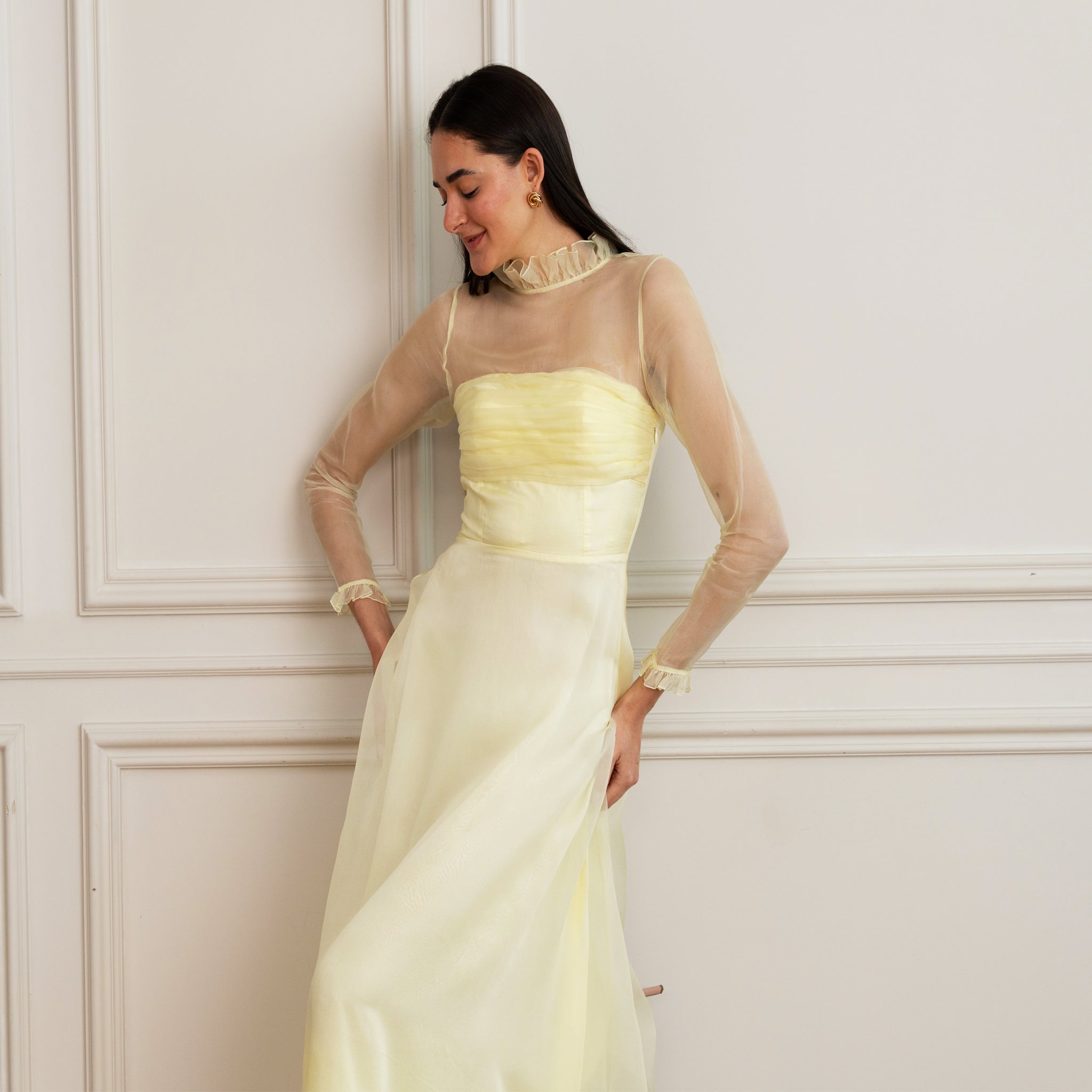 Vanessa Silk Organza Maxi Dress – Pastel Yellow Dress XS / Pastel Yellow