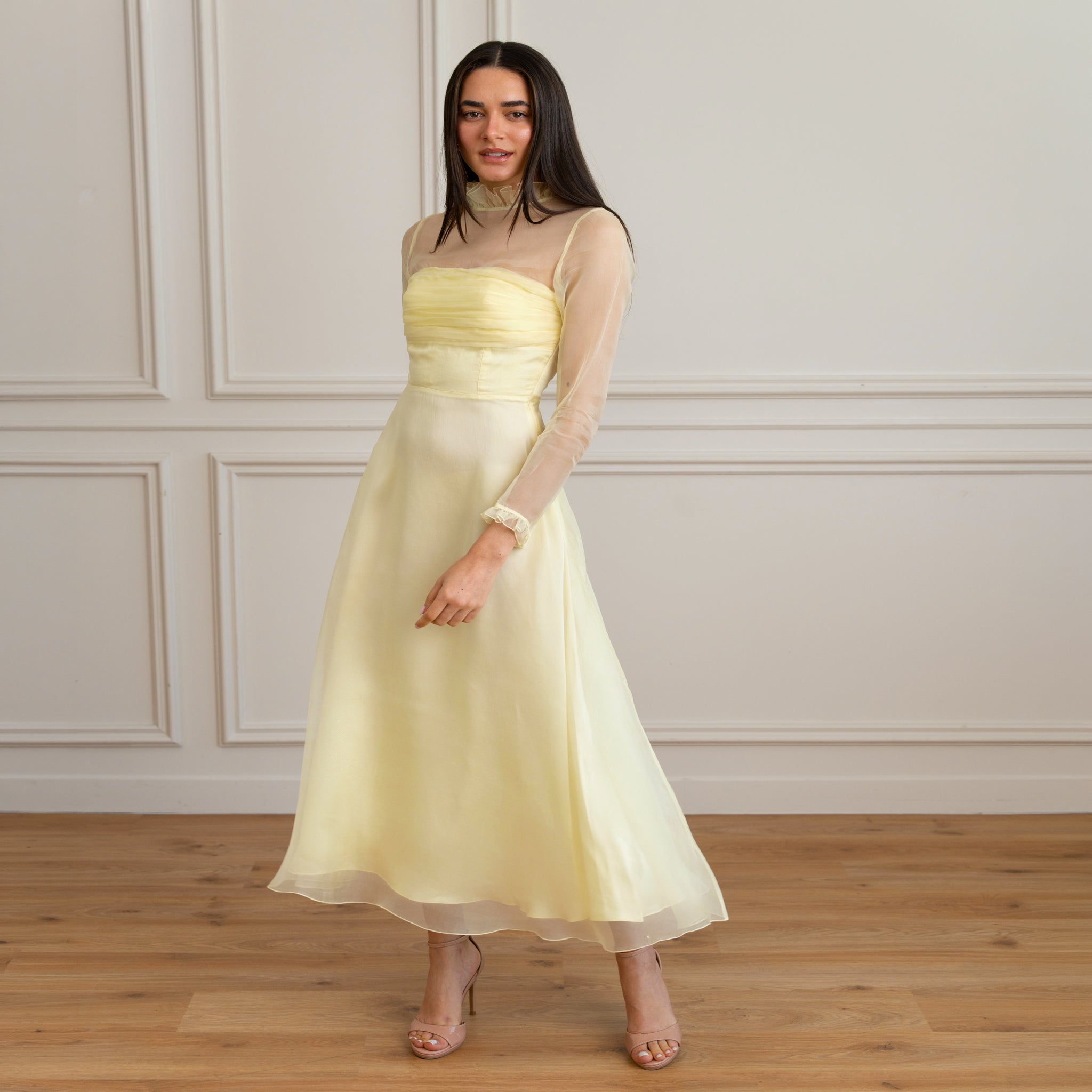 long sleeve light yellow dress maxi dress