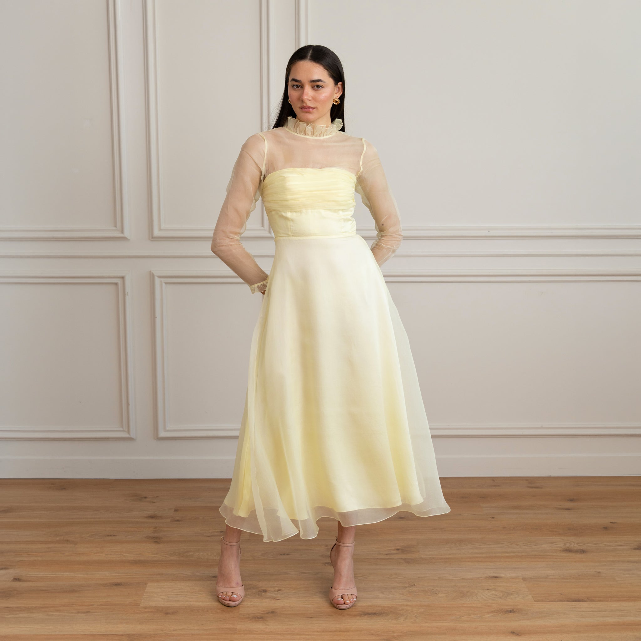 itkori silk organza yellow maxi dress