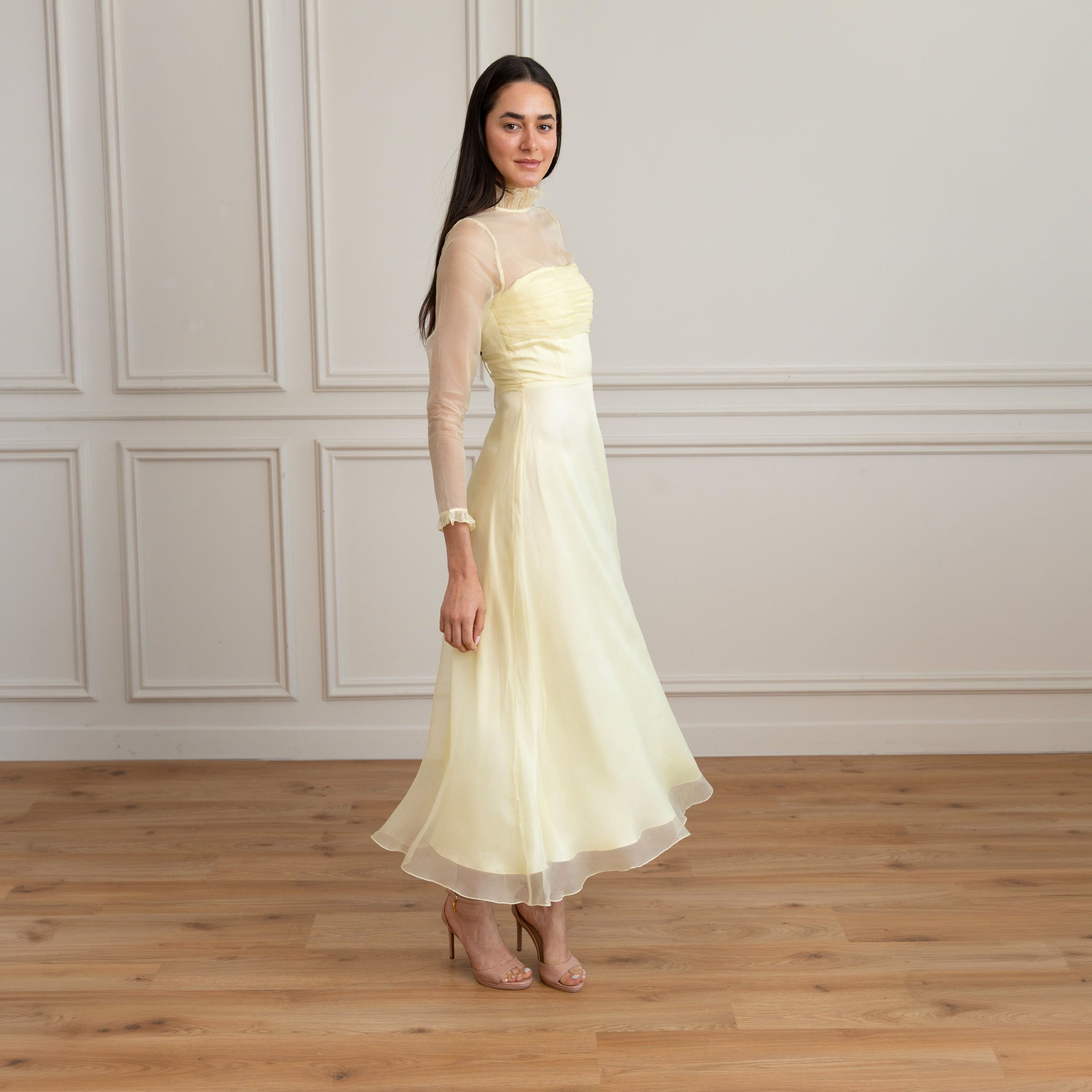 Vanessa Silk Organza Maxi Dress – Pastel Yellow Dress XS / Pastel Yellow