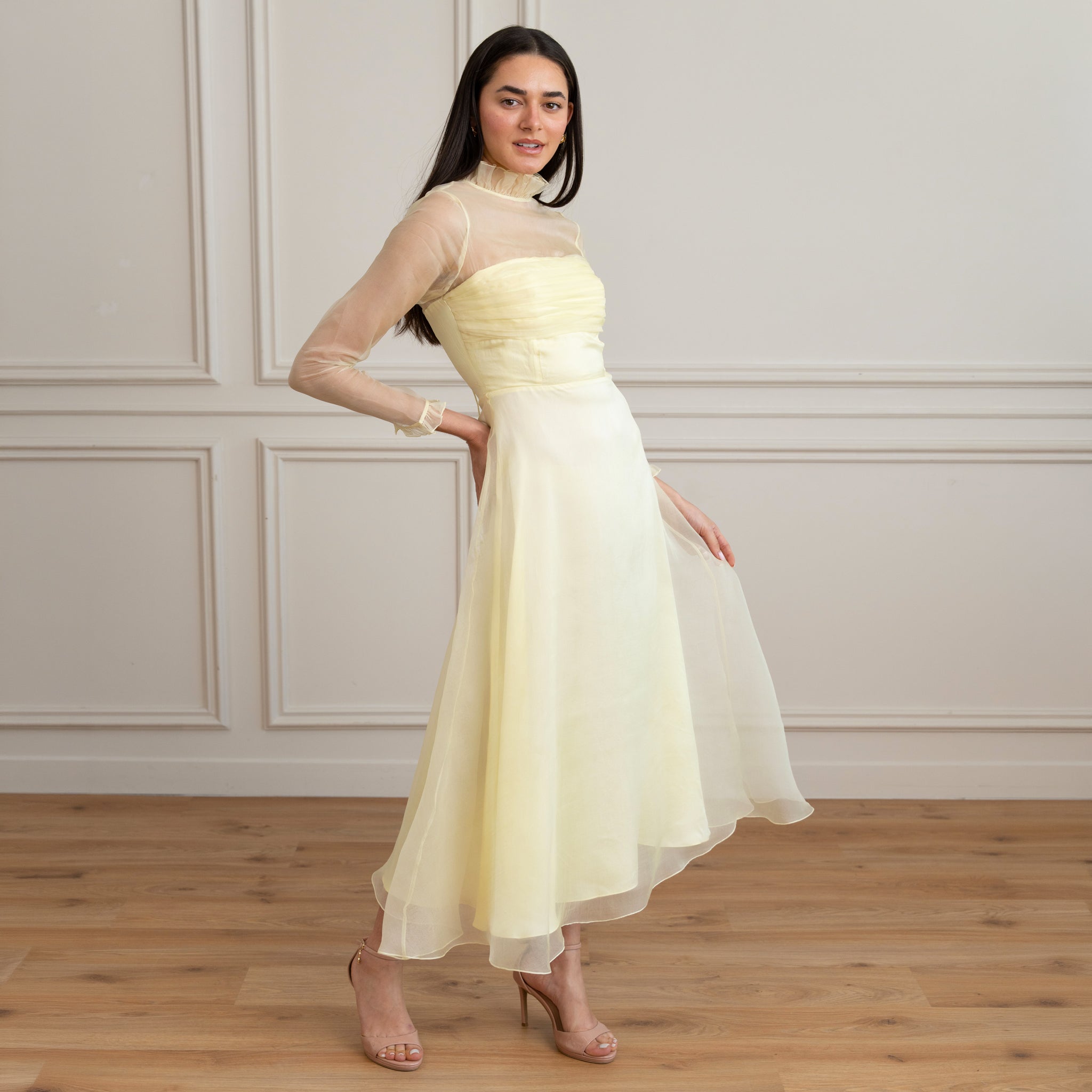 Vanessa Silk Organza Maxi Dress – Pastel Yellow Dress XS / Pastel Yellow