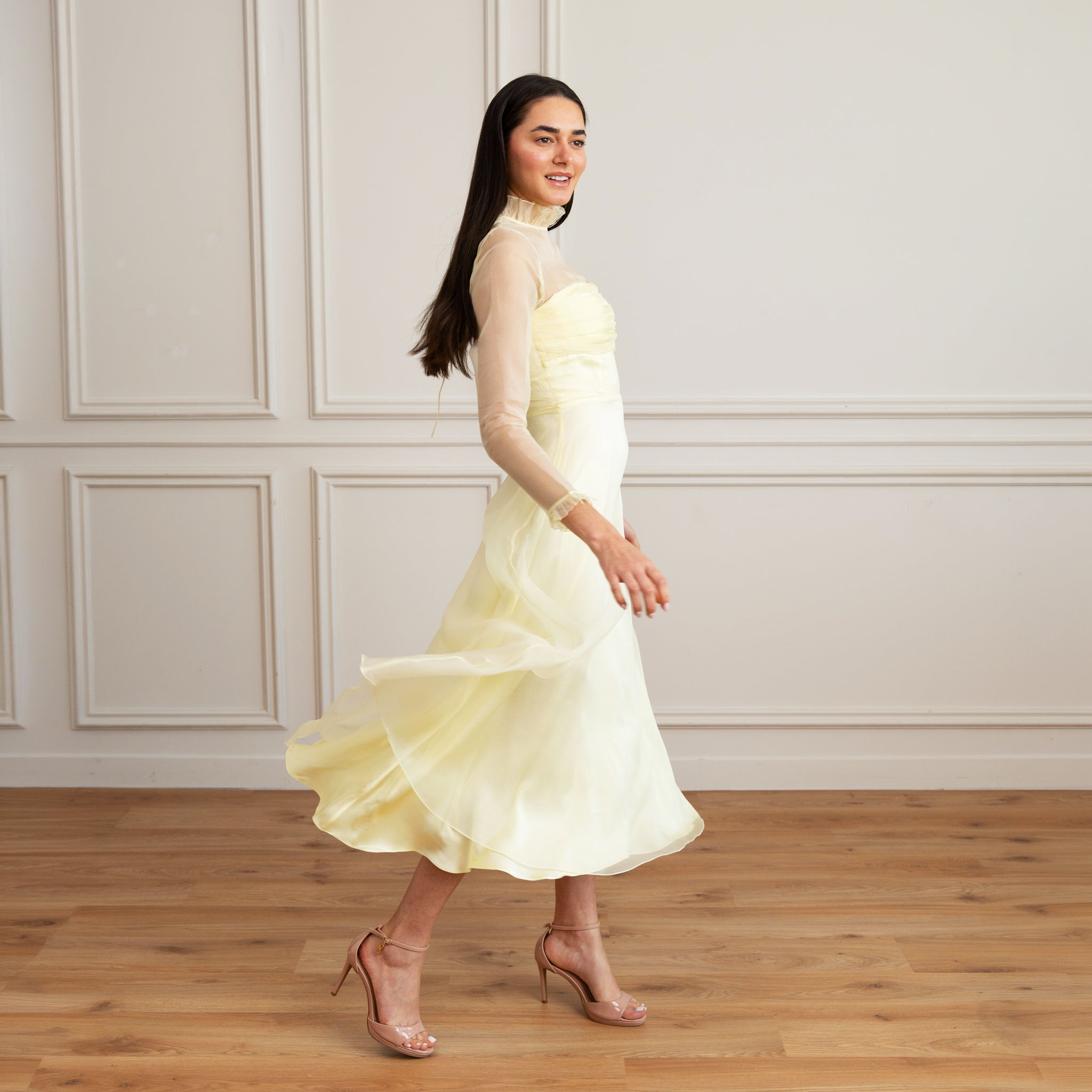 dubai luxury brand silk maxi flared dress for party 